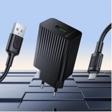 Зарядний пристрій BOROFONE USB QC3.0 + cable USB to Micro 5P black (6941991122651) - Фото