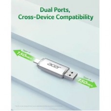 USB флеш накопитель Acer 64GB UT300 USB-A/Type-C 3.2 Silver (BL.9BWWA.589) - Фото
