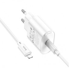 Зарядний пристрій HOCO C109A USB-C PD20W + cable USB-C to Lightning white (6942007656665) - Фото