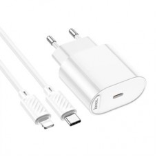 Зарядний пристрій HOCO C109A USB-C PD20W + cable USB-C to Lightning white (6942007656665) - Фото