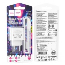 Зарядний пристрій HOCO C109A USB-C PD20W + cable USB-C to Lightning white (6942007656665) - Фото