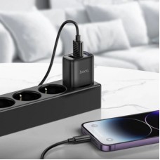 Зарядний пристрій HOCO C141A 2xUSB + cable USB to Lightning black (6942007627863) - Фото