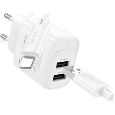 Зарядний пристрій HOCO C141A 2xUSB + cable USB to Lightning white (6942007627870) - Фото