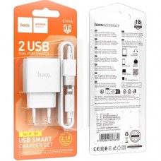 Зарядний пристрій HOCO C141A 2xUSB + cable USB to Lightning white (6942007627870) - Фото