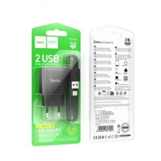 Зарядний пристрій HOCO C141A 2xUSB + cable USB to USB-C black (6942007627900) - Фото