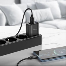 Зарядний пристрій HOCO C141A 2xUSB + cable USB to USB-C black (6942007627900) - Фото