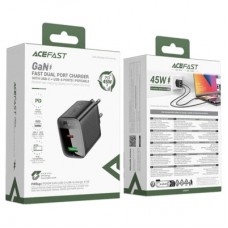 Зарядний пристрій Acefast A106 1xUSB-C PD45W + 1xUSB QC3.0 GaN black (6974316284031) Зарядний пристрій Acefast A106 1xUSB-C PD45W + 1xUSB QC3.0 GaN black (6974316284031) - Фото