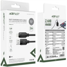 Дата кабель USB 2.0 AM to Lightning 2.0m 2.4A TPE black Acefast (6974316286271) - Фото