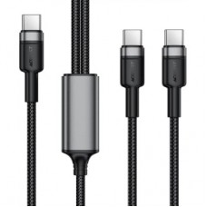 Дата кабель USB-C to 2xUSB-C 1.2m 100 W nylon black Acefast (6974316285120) - Фото
