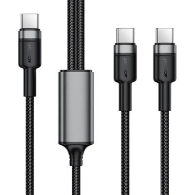 Дата кабель USB-C to 2xUSB-C 1.2m 100 W nylon black Acefast (6974316285120)