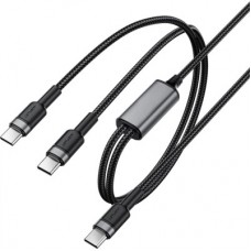 Дата кабель USB-C to 2xUSB-C 1.2m 100 W nylon black Acefast (6974316285120) - Фото