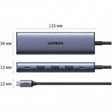 Концентратор Ugreen USB-C 5-in-1 3xUSB-A + 1xUSB-C PD100W + DisplayPort 4K60Hz black (75642) - Фото