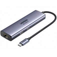 Концентратор Ugreen USB-C 6-in-1 2xUSB-A + 1xUSB-C PD100W + DisplayPort 4K60Hz + 1xRJ45 1000Mbps black (75643) - Фото
