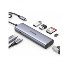 Концентратор Ugreen USB-C 6-in-1 2xUSB-A + 1xUSB-C PD100W + DisplayPort 4K60Hz + 1xRJ45 1000Mbps black (75643) - Фото