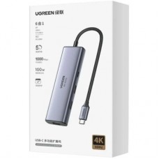 Концентратор Ugreen USB-C 6-in-1 2xUSB-A + 1xUSB-C PD100W + DisplayPort 4K60Hz + 1xRJ45 1000Mbps black (75643) - Фото