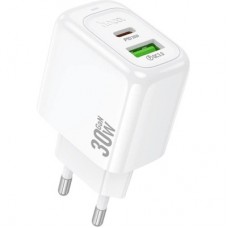 Зарядний пристрій HOCO CS55A 1xUSB-C PD30W + 1xUSB QC3.0 white (6942007631549) - Фото
