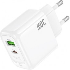 Зарядний пристрій HOCO CS55A 1xUSB-C PD30W + 1xUSB QC3.0 white (6942007631549) - Фото