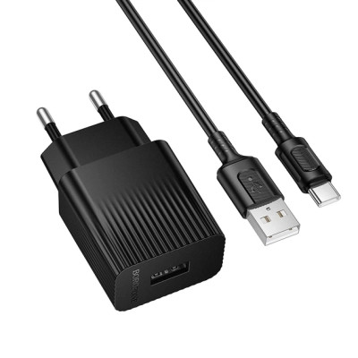 Зарядний пристрій BOROFONE BAS71A USB + cable USB to USB-C 2.1 A black (6941991122613)