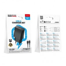 Зарядний пристрій BOROFONE BAS71A USB + cable USB to USB-C 2.1 A black (6941991122613) - Фото