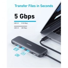 Концентратор Anker USB-C 5-in-1 2xUSB-A + USB-C 5Gbps + HDMI 4K + USB-C PD in 100W black (A8355H11) - Фото