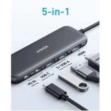 Концентратор Anker USB-C 5-in-1 2xUSB-A + USB-C 5Gbps + HDMI 4K + USB-C PD in 100W black (A8355H11) - Фото