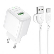 Зарядное устройство BOROFONE 1xUSB QC3.0 18W + cable UAB-A to USB-C BAS42A white (6941991113802)