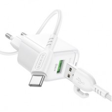 Зарядний пристрій BOROFONE 1xUSB QC3.0 18 W + cable UAB-A to USB-C BAS42A white (6941991113802) Зарядний пристрій BOROFONE 1xUSB QC3.0 18 W + cable UAB-A to USB-C BAS42A white (6941991113802) - Фото