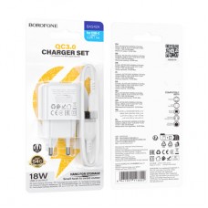 Зарядний пристрій BOROFONE 1xUSB QC3.0 18 W + cable UAB-A to USB-C BAS42A white (6941991113802) Зарядний пристрій BOROFONE 1xUSB QC3.0 18 W + cable UAB-A to USB-C BAS42A white (6941991113802) - Фото