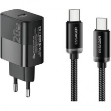 Зарядное устройство Essager USB-C PD20W + cable USB-C to USB-C 60W black (E20JSB1-SYTT1-T)
