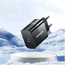 Зарядний пристрій Essager USB-C PD20W + cable USB-C to USB-C 60 W black (E20JSB1-SYTT1-T) - Фото
