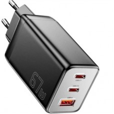 Зарядное устройство Essager 2xUSB-C + 1xUSB PD67W QC4.0 FCP GaN black (ECT67W-LJB01-Z)
