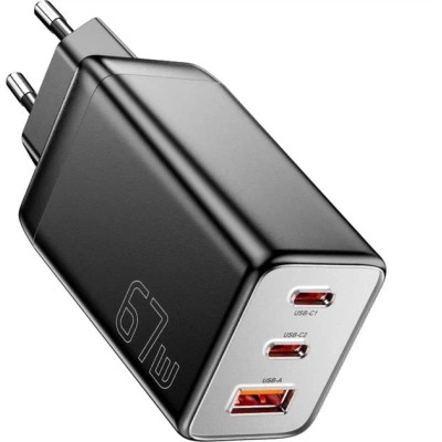 Зарядное устройство Essager 2xUSB-C + 1xUSB PD67W QC4.0 FCP GaN black (ECT67W-LJB01-Z)