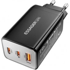 Зарядний пристрій Essager 2xUSB-C + 1xUSB PD67W QC4.0 FCP GaN black (ECT67W-LJB01-Z) - Фото