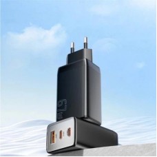 Зарядний пристрій Essager 2xUSB-C + 1xUSB PD67W QC4.0 FCP GaN black (ECT67W-LJB01-Z) - Фото