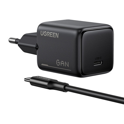 Зарядное устройство Ugreen X517 USB-C PD25W GaN + cable USB-C to USB-C 1.0m black (75103)