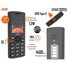 Мобільний телефон 2E E240 2025 Black (794300867202) - Фото