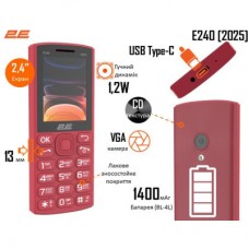 Мобільний телефон 2E E240 2025 Red (794300867219) - Фото