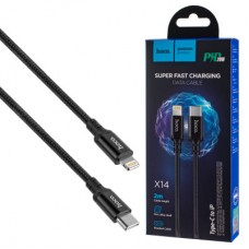 Дата кабель USB-C to Lightning 2.0m 3A 20W nylon X14 black HOCO (6931474752208) - Фото