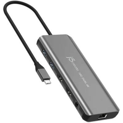 Концентратор J5create USB-C 7-in-1 2xHDMI + 2xUSB 3.2 + 1xRJ45 1000Mbps + PD100W + 3.5mm black (JCD398-N)