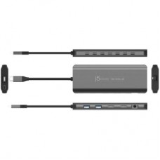 Концентратор J5create USB-C 7-in-1 2xHDMI + 2xUSB 3.2 + 1xRJ45 1000Mbps + PD100W + 3.5mm black (JCD398-N) - Фото