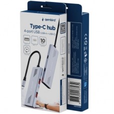 Концентратор Gembird USB-C 4-in-1 2xUSB 3.2 + 2xUSB-C 3.2 silver (UHB-CM-U310-A2C2-01) - Фото
