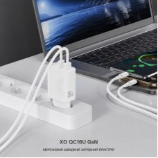 Зарядное устройство XO QC16U 1xUSB-C PD30W + 1xUSB QC3.0 GaN white (XO-QC16U) - Фото