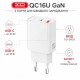 Зарядное устройство XO QC16U 1xUSB-C PD30W + 1xUSB QC3.0 GaN white (XO-QC16U)