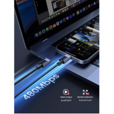 Дата кабель USB-C to USB-C 2.0m PD3.1 240 W 480Mbps braided black Ugreen (75732) - Фото