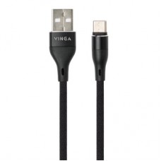 Дата кабель USB 2.0 AM to USB-C 0.3 m cylinkric nylon back Vinga (VCPDCTCANB03BK) - Фото