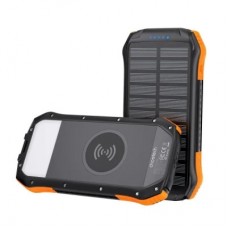 Батарея универсальная Choetech 10000mAh, 5V/2.1A, solar panel, Qi-5W, Black-Orange (B659-OR) - Фото