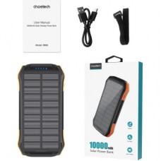 Батарея универсальная Choetech 10000mAh, 5V/2.1A, solar panel, Qi-5W, Black-Orange (B659-OR) - Фото