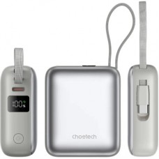 Батарея универсальная Choetech 10000mAh, 35W. PD/3.0, LED Display, buid-in type-C cabel, Grey (B832-GY) - Фото