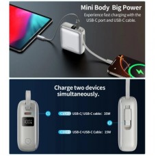Батарея универсальная Choetech 10000mAh, 35W. PD/3.0, LED Display, buid-in type-C cabel, Grey (B832-GY) - Фото