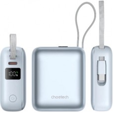 Батарея универсальная Choetech 10000mAh, 35W, PD/3.0, LED Display, buid-in type-C cabel, Blue (B832-LBE) - Фото